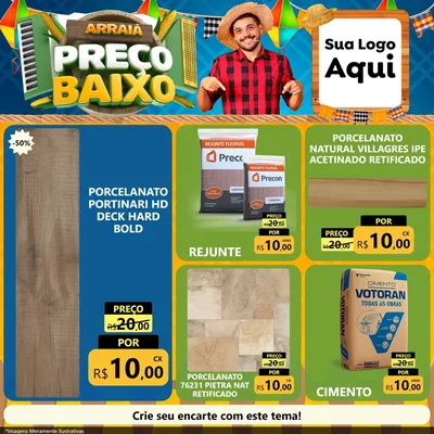 Modelo de Rede Social para Feed Facebook com o tema Arraiá de Preço Baixo - Junina para Pisos e revestimentos