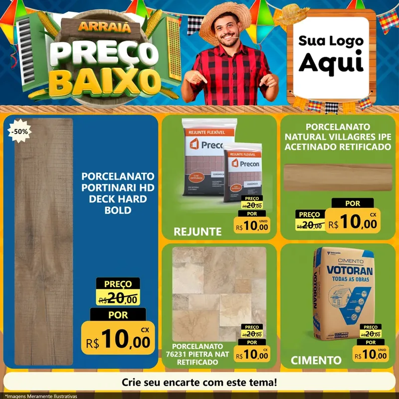 Modelo de Rede Social para Feed Facebook com o tema Arraiá de Preço Baixo - Junina para Pisos e revestimentos
