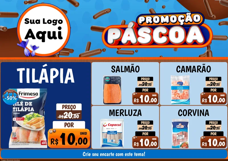 Modelo de Encarte para Encarte A4 Horizontal com o tema Promoção Páscoa para Peixaria