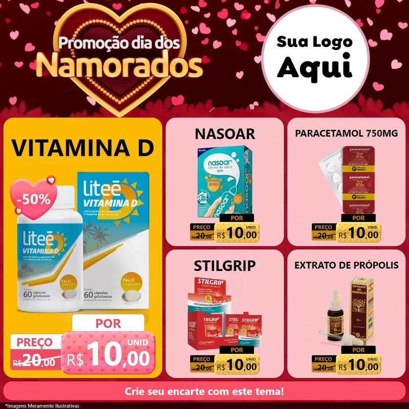 Modelo de Rede Social para Feed Facebook com o tema Promoção Dia Dos Namorados para Farmácia