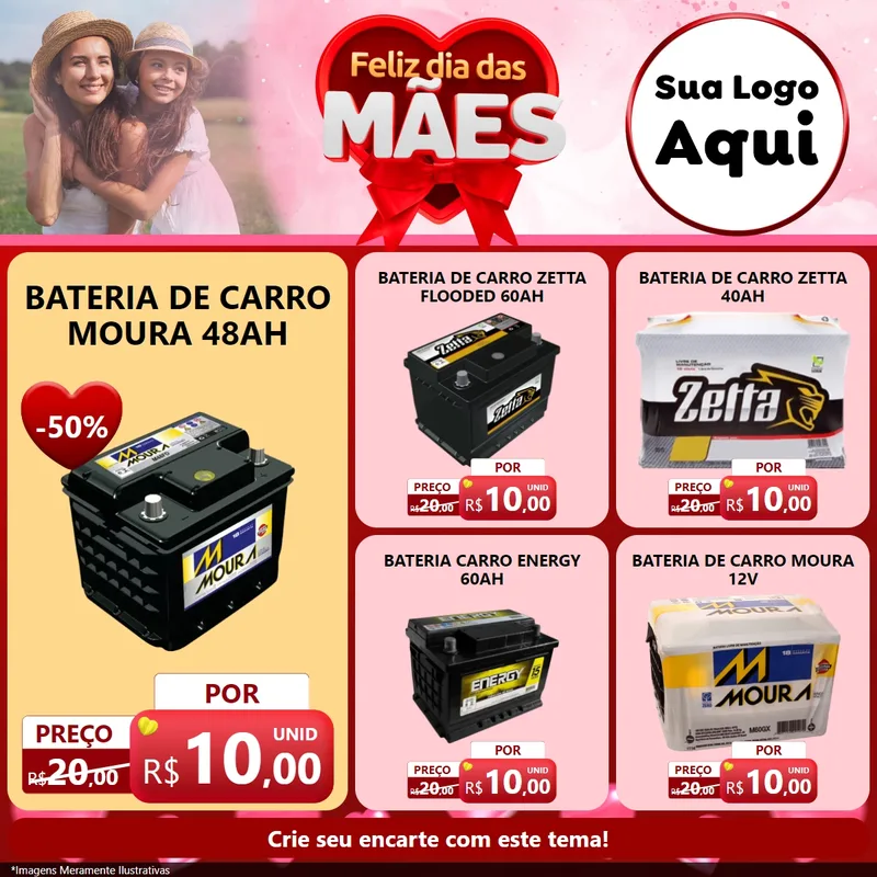 Modelo de Rede Social para Feed Facebook com o tema Feliz Dia Das Mães para Baterias Elétricas