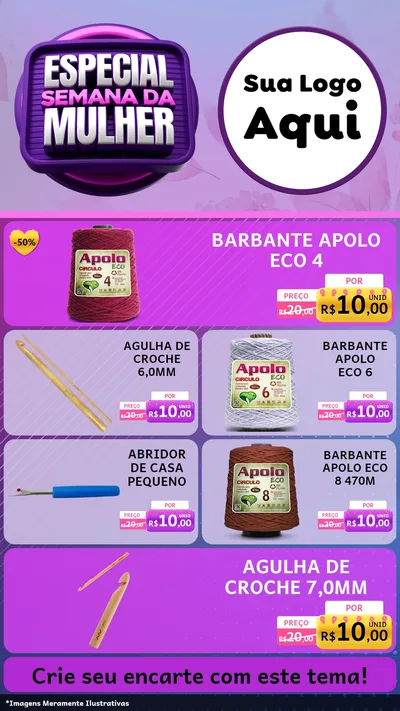 Modelo de TV para TV Vertical com o tema Especial Semana da Mulher para Armarinho e Aviamentos