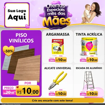 Modelo de Rede Social para Feed Facebook com o tema Ofertas Especiais - Mês das Mães para Material para Construção