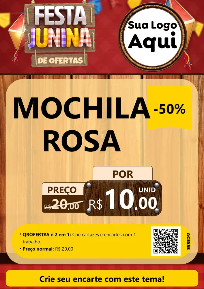 Modelo de Cartaz para Cartaz A4 Vertical com o tema Festa Junina de Ofertas para Papelaria