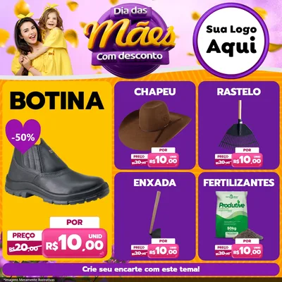 Modelo de Rede Social para Feed Facebook com o tema Dia das Mães com Desconto para Agropecuária