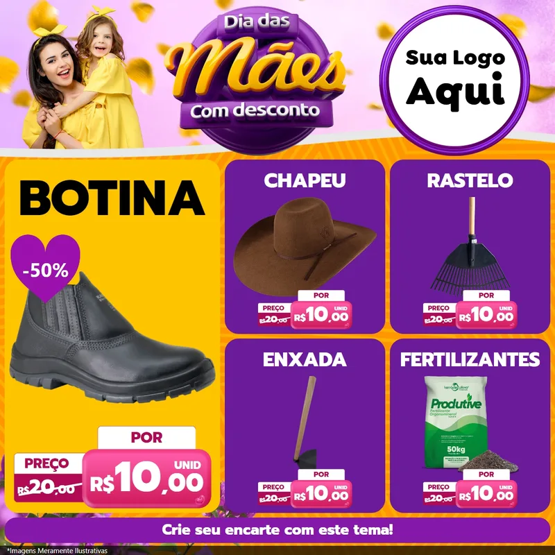 Modelo de Rede Social para Feed Facebook com o tema Dia das Mães com Desconto para Agropecuária