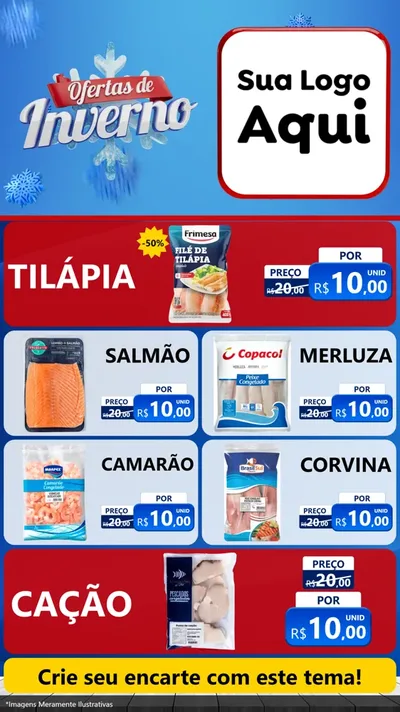 Modelo de TV para TV Vertical com o tema Ofertas de Inverno para Peixaria