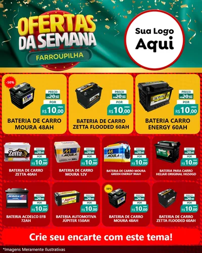 Modelo de Rede Social para Feed Instagram com o tema Ofertas da Semana Farroupilha para Baterias Elétricas