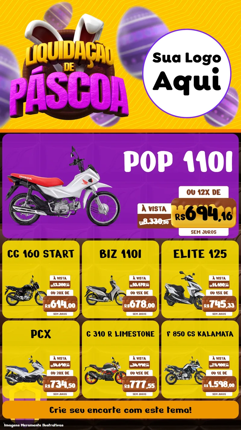 Modelo de Rede Social para Stories com o tema Liquidação de Páscoa para Concessionaria de Motos