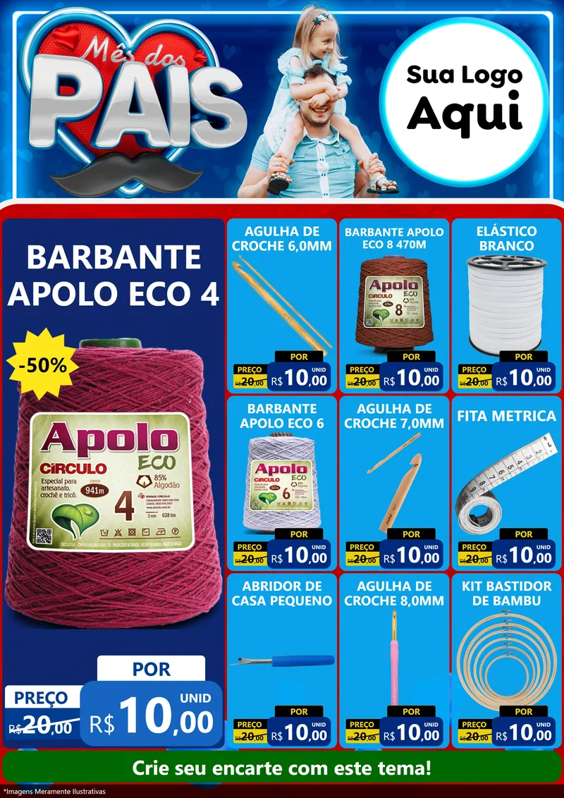 Modelo de Encarte para Encarte A4 Vertical com o tema Mês Dos Pais para Armarinho e Aviamentos