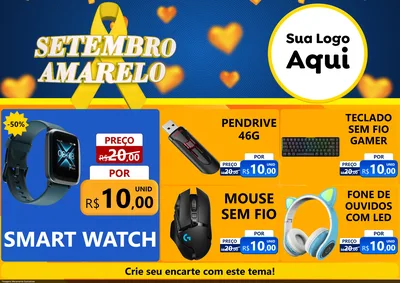 Modelo de Encarte para Encarte A4 Horizontal com o tema Setembro Amarelo para Informática