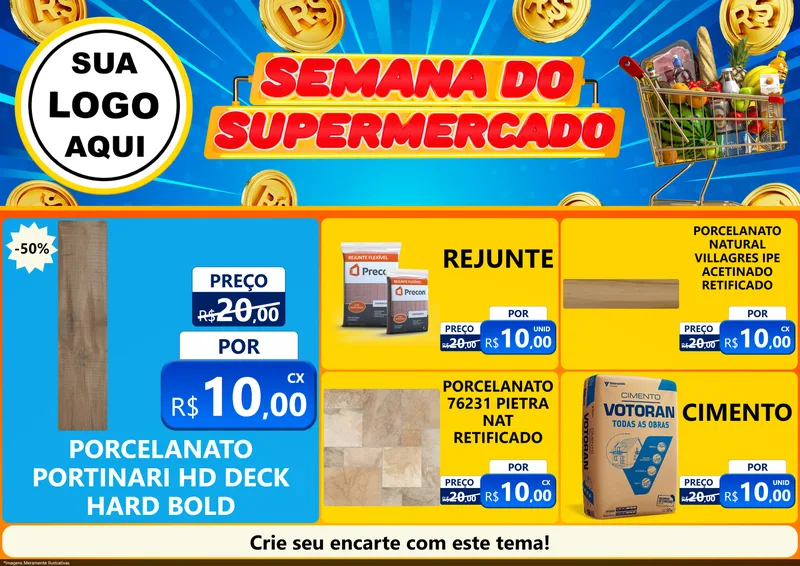 Modelo de Encarte para Encarte A4 Horizontal com o tema Semana do Supermercado para Pisos e revestimentos
