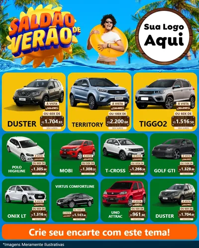 Modelo de Rede Social para Feed Instagram com o tema Saldão de Verão para Concessionaria de Carros