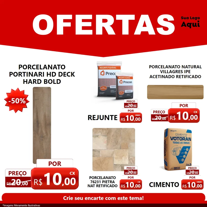 Modelo de Rede Social para Feed Facebook com o tema Ofertas Vermelho Cartaz para Pisos e revestimentos