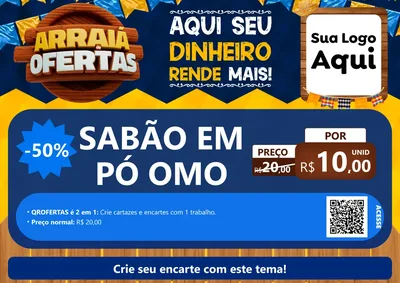 Modelo de Cartaz para Cartaz A4 Horizontal com o tema Arraiá de Ofertas - Junina para Produtos de Limpeza