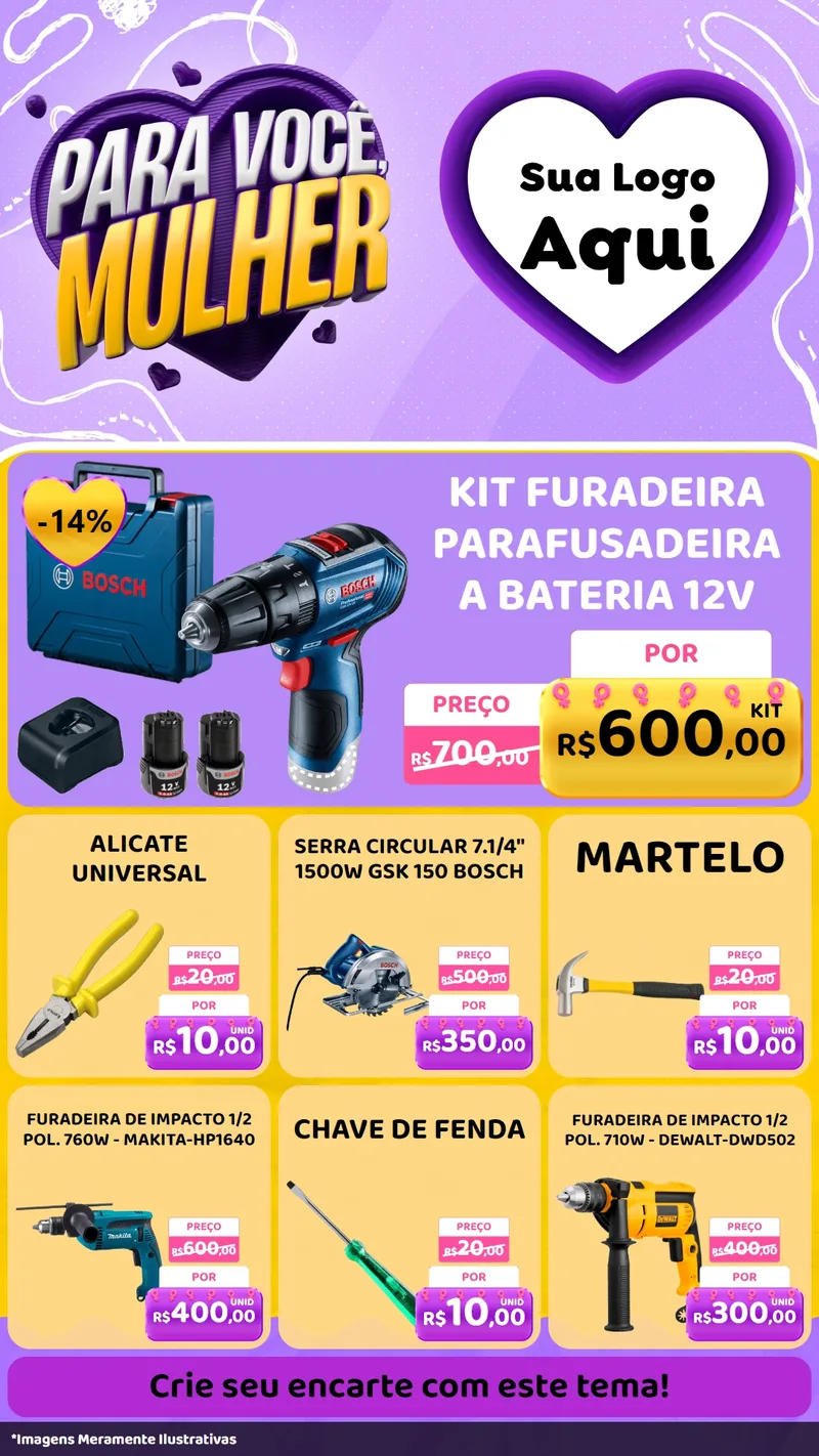 Modelo de Rede Social para Stories com o tema Para Você, Mulher para Maquinas e Ferramentas