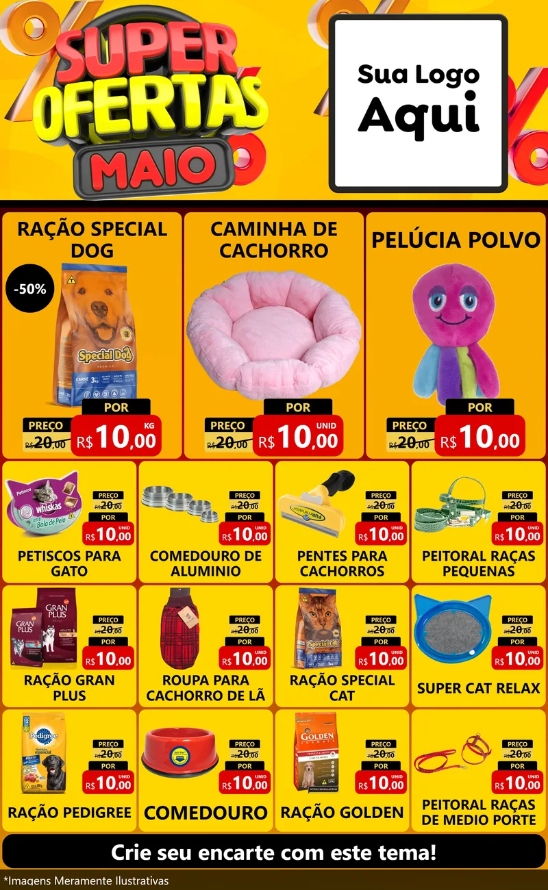 Modelo de Encarte para Encarte Grande com o tema Super Ofertas Maio para Pet Shop