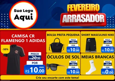 Modelo de Encarte para Encarte A4 Horizontal com o tema Fevereiro Arrasador para Roupas e acessórios