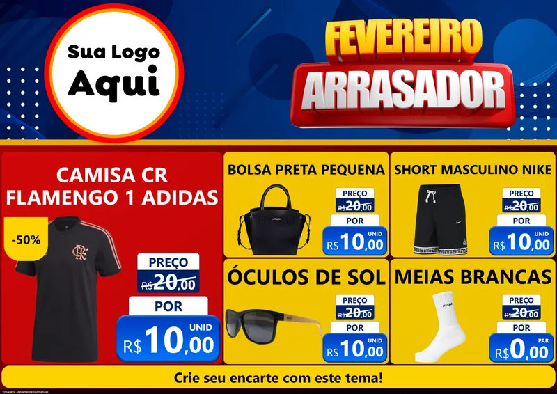 Modelo de Encarte para Encarte A4 Horizontal com o tema Fevereiro Arrasador para Roupas e acessórios