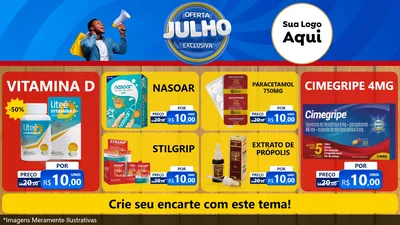 Modelo de TV para TV Horizontal com o tema Oferta Exclusiva, Julho para Farmácia