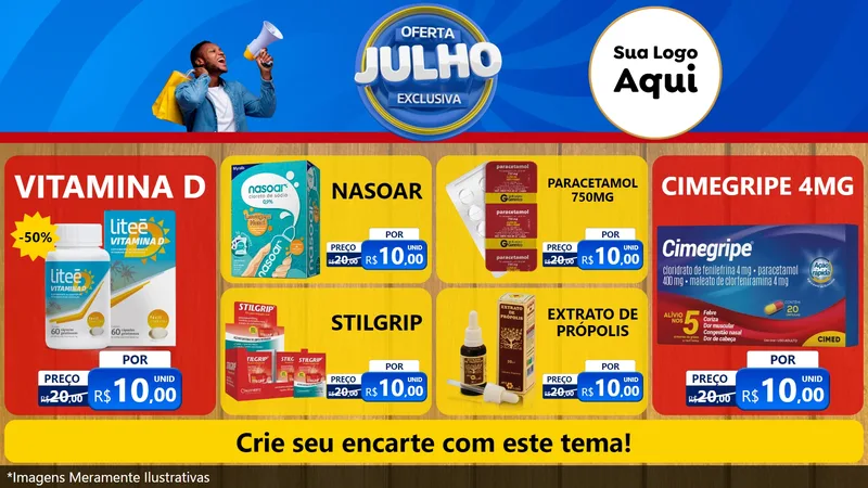 Modelo de TV para TV Horizontal com o tema Oferta Exclusiva, Julho para Farmácia