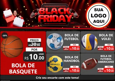 Modelo de Encarte para Encarte A4 Horizontal com o tema Black Friday para Artigos Esportivos