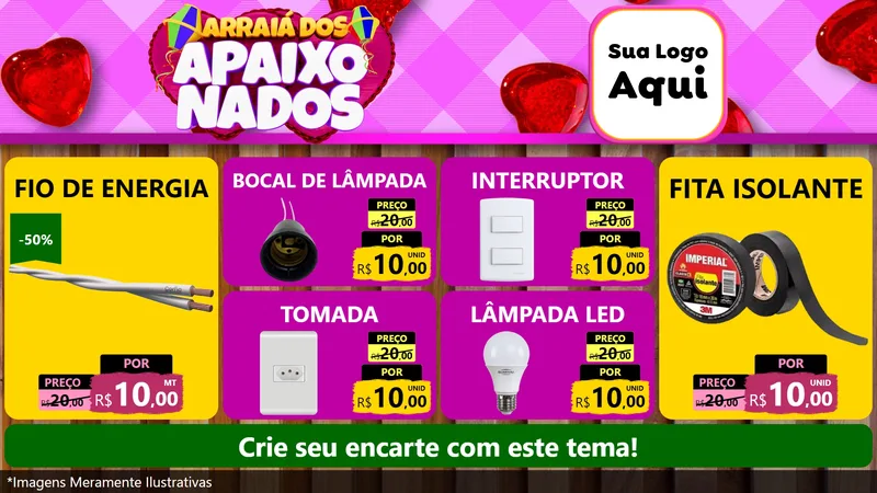 Modelo de TV para TV Horizontal com o tema Arraiá dos Apaixonados para Materiais Elétricos
