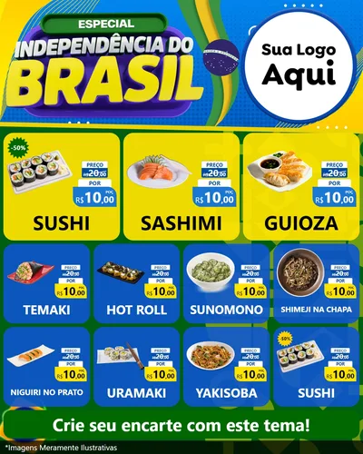 Modelo de Rede Social para Feed Instagram com o tema Especial Independência do Brasil para Comida japonesa