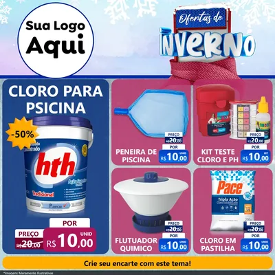 Modelo de Rede Social para Feed Facebook com o tema Ofertas de Inverno para Produtos para Piscina