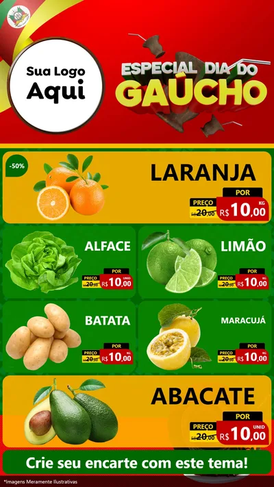 Modelo de TV para TV Vertical com o tema Especial Dia do Gaúcho para Hortifrúti