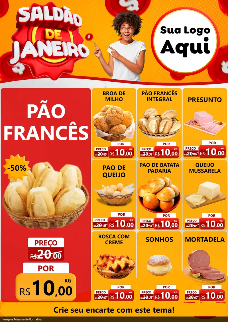 Modelo de Encarte para Encarte A4 Vertical com o tema Saldão de Janeiro para Padaria