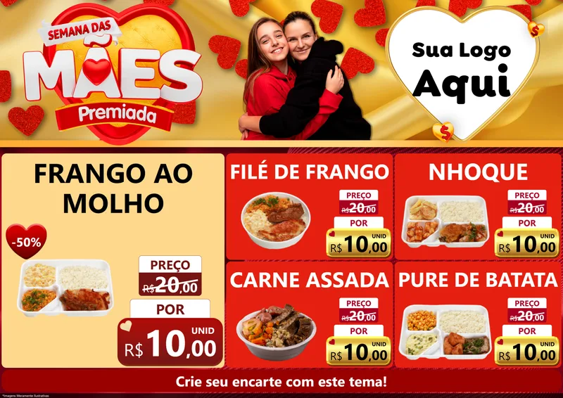 Modelo de Encarte para Encarte A4 Horizontal com o tema Semana das Mães Premiada para Restaurante