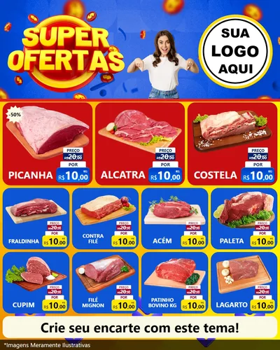 Modelo de Rede Social para Feed Instagram com o tema Super Ofertas para Açougue