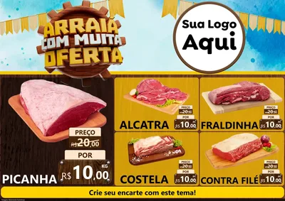 Modelo de Encarte para Encarte A4 Horizontal com o tema Ofertas de São João - Junina para Açougue