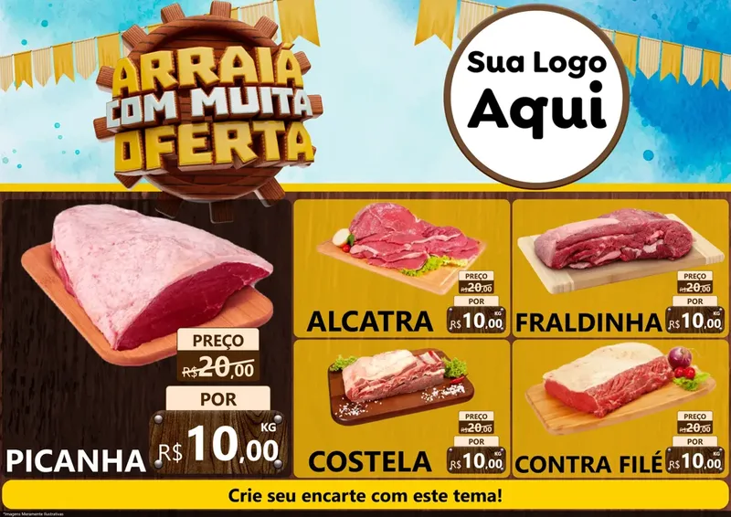 Modelo de Encarte para Encarte A4 Horizontal com o tema Ofertas de São João - Junina para Açougue