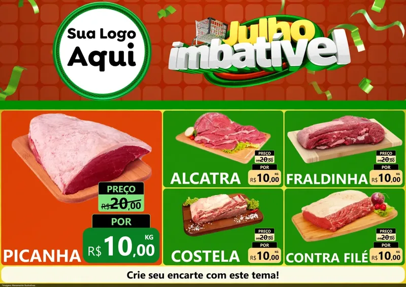 Modelo de Encarte para Encarte A4 Horizontal com o tema Julho Imbatível para Açougue