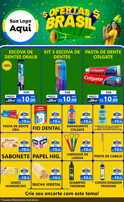 Modelo de Encarte para Encarte Grande com o tema Ofertas Semana do Brasil para Higiene Pessoal