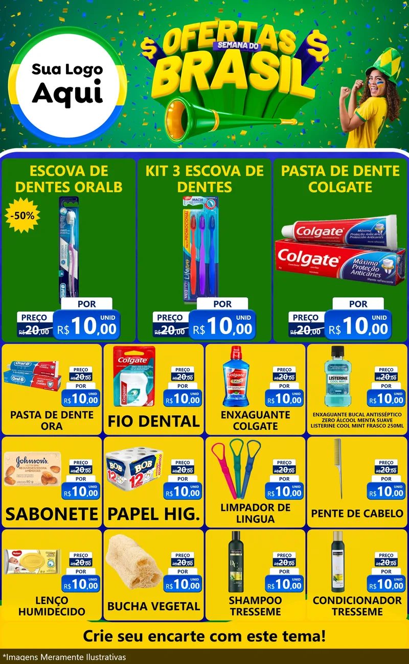 Modelo de Encarte para Encarte Grande com o tema Ofertas Semana do Brasil para Higiene Pessoal