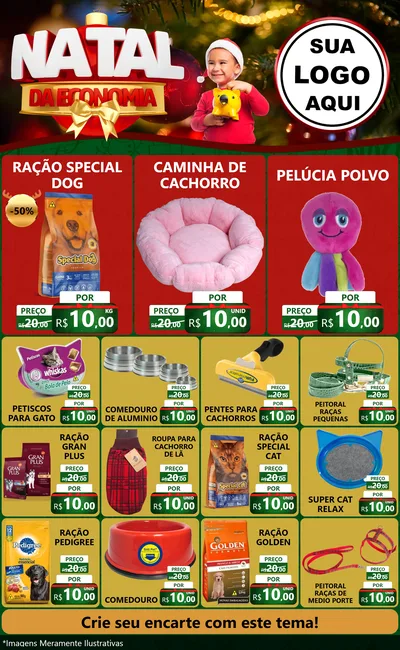 Modelo de Encarte para Encarte Grande com o tema Natal da Economia para Pet Shop