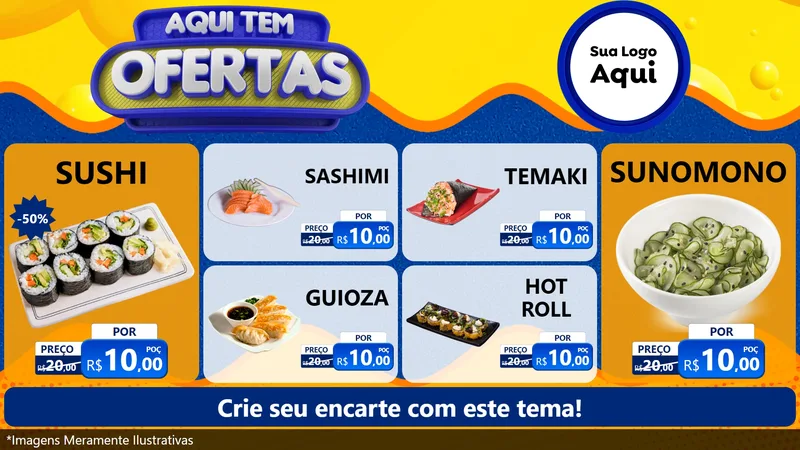 Modelo de TV para TV Horizontal com o tema Aqui Tem Ofertas para Comida japonesa