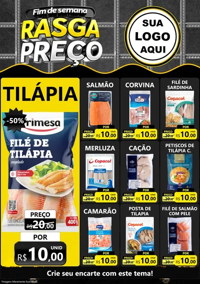 Modelo de Encarte para Encarte A4 Vertical com o tema Fim de Semana Rasga Preço para Peixaria