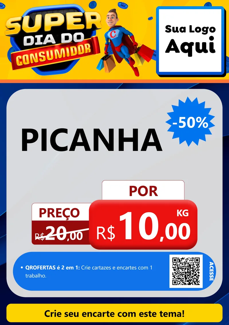 Modelo de Cartaz para Cartaz A4 Vertical com o tema Super Dia do Consumidor para Açougue