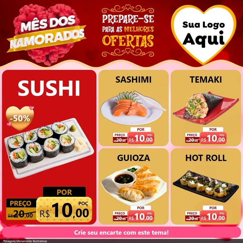 Modelo de Rede Social para Feed Facebook com o tema Mês dos Namorados para Comida japonesa