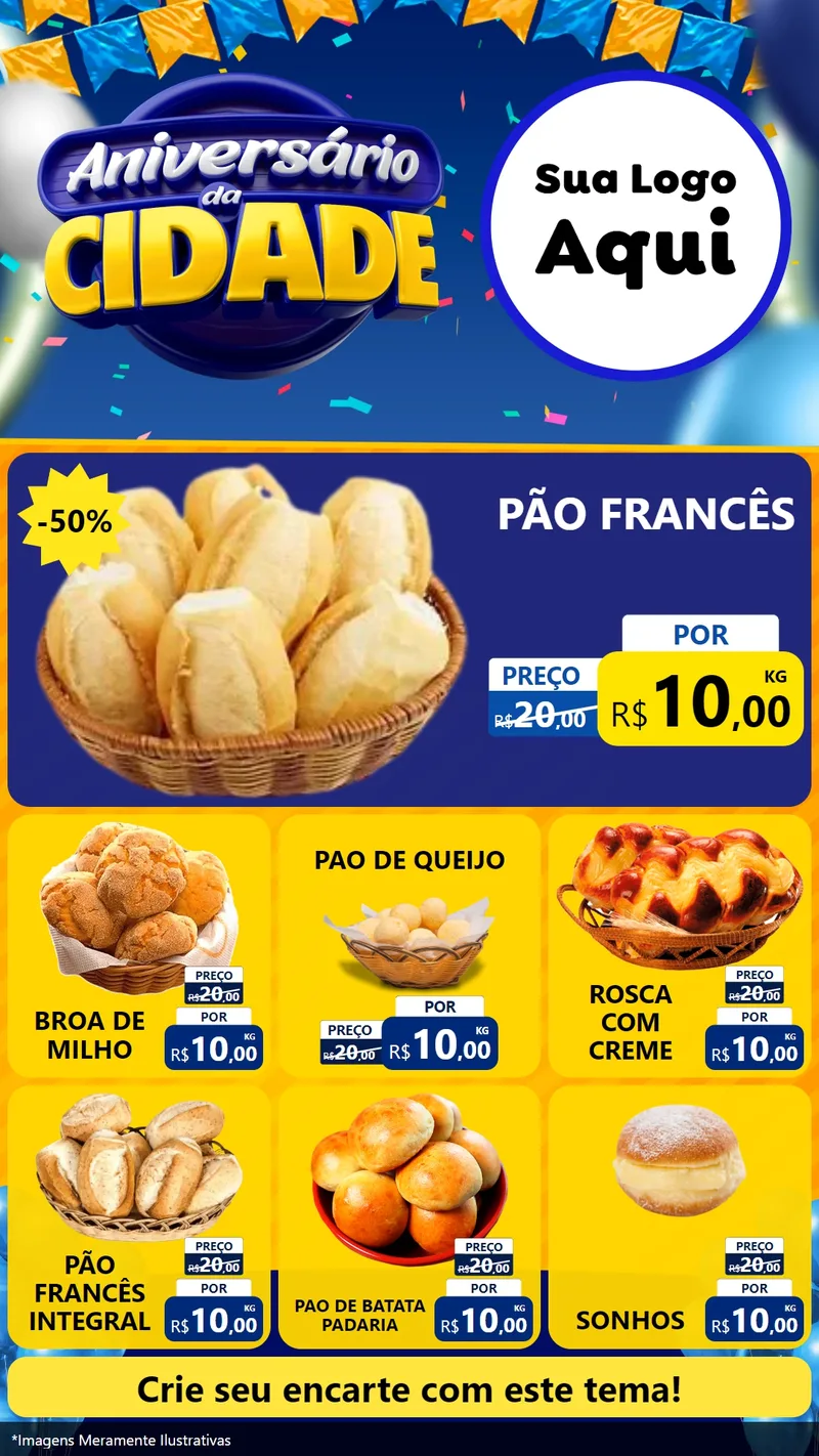 Modelo de Rede Social para Stories com o tema Aniversário da Cidade para Padaria