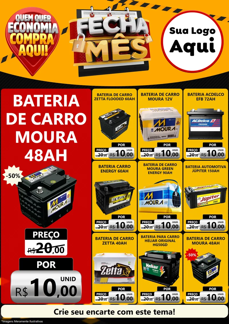 Modelo de Encarte para Encarte A4 Vertical com o tema Fecha Mês para Baterias Elétricas