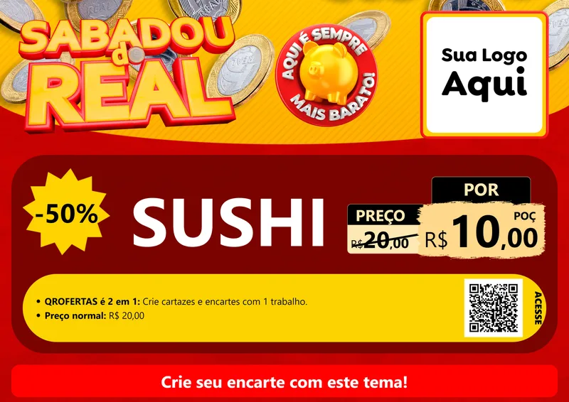 Modelo de Cartaz para Cartaz A4 Horizontal com o tema Sabadou do Real para Comida japonesa