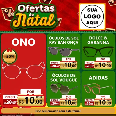 Modelo de Rede Social para Feed Facebook com o tema Ofertas de Natal para Óticas