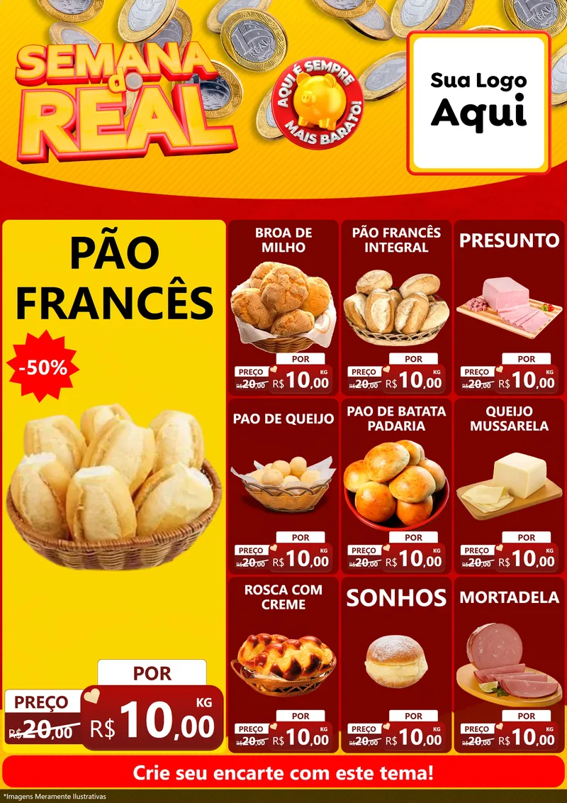 Modelo de Encarte para Encarte A4 Vertical com o tema Semana do Real para Padaria