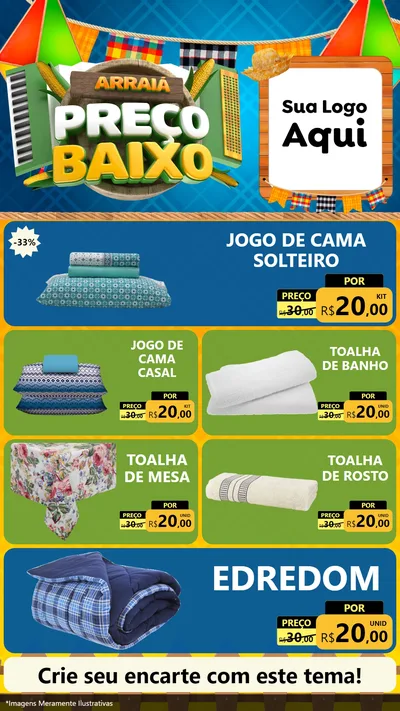 Modelo de TV para TV Vertical com o tema Arraiá de Preço Baixo - Junina para Cama, Mesa e Banho