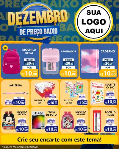 Modelo de Rede Social para Feed Instagram com o tema Dezembro de Preço Baixo para Papelaria